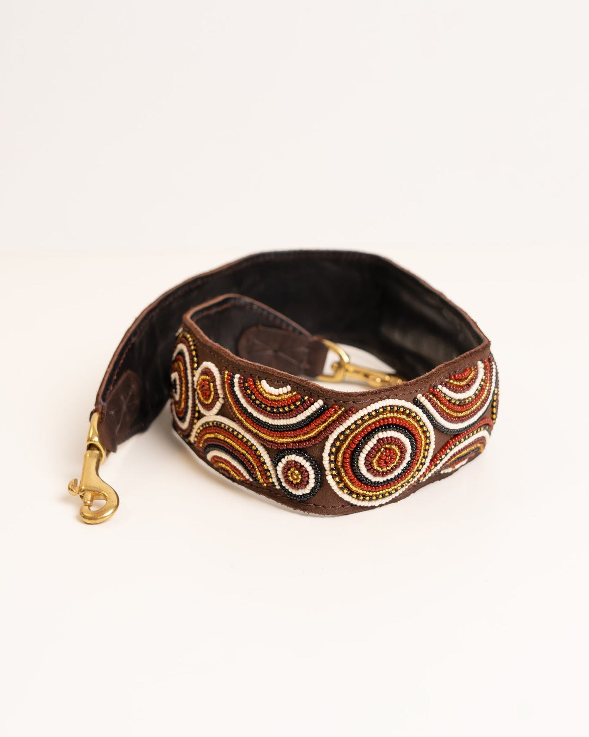 Hand-beaded leather handbag strap — interchangeable Kenyan artisan African beadwork luxury bag strap