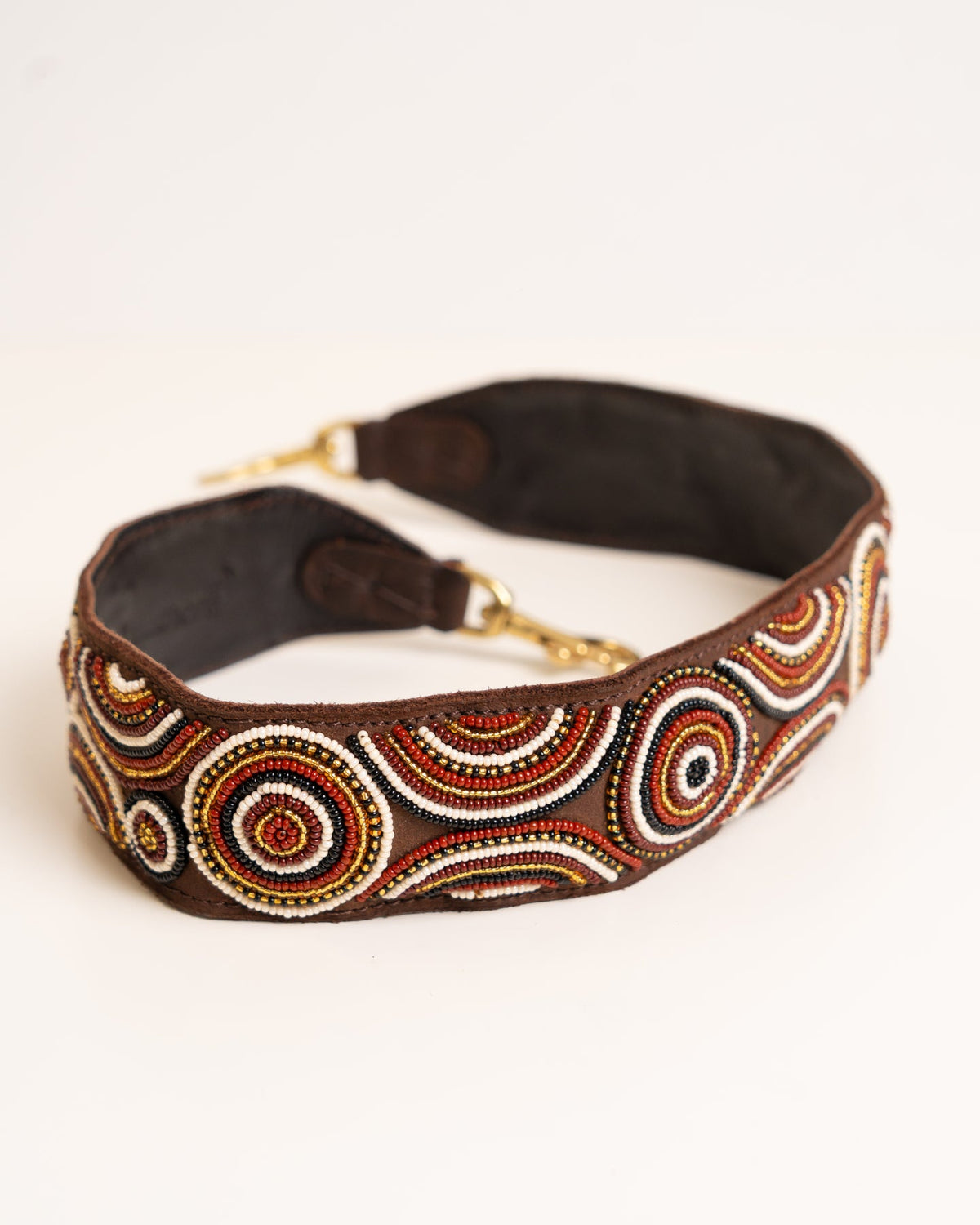 Hand-beaded leather handbag strap — interchangeable Kenyan artisan African beadwork luxury bag strap