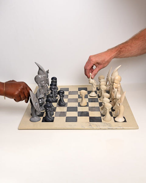 Handcarved African Soapstone Chess Set – Artisan Stone Board Game with Tribal Motif Pieces - Nathez out of Africa