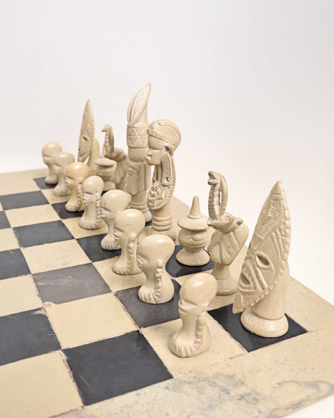 Handcarved African Soapstone Chess Set – Artisan Stone Board Game with Tribal Motif Pieces - Nathez out of Africa