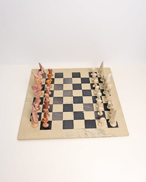 Handcarved African Soapstone Chess Set – Artisan Stone Board Game with Tribal Motif Pieces - Nathez out of Africa