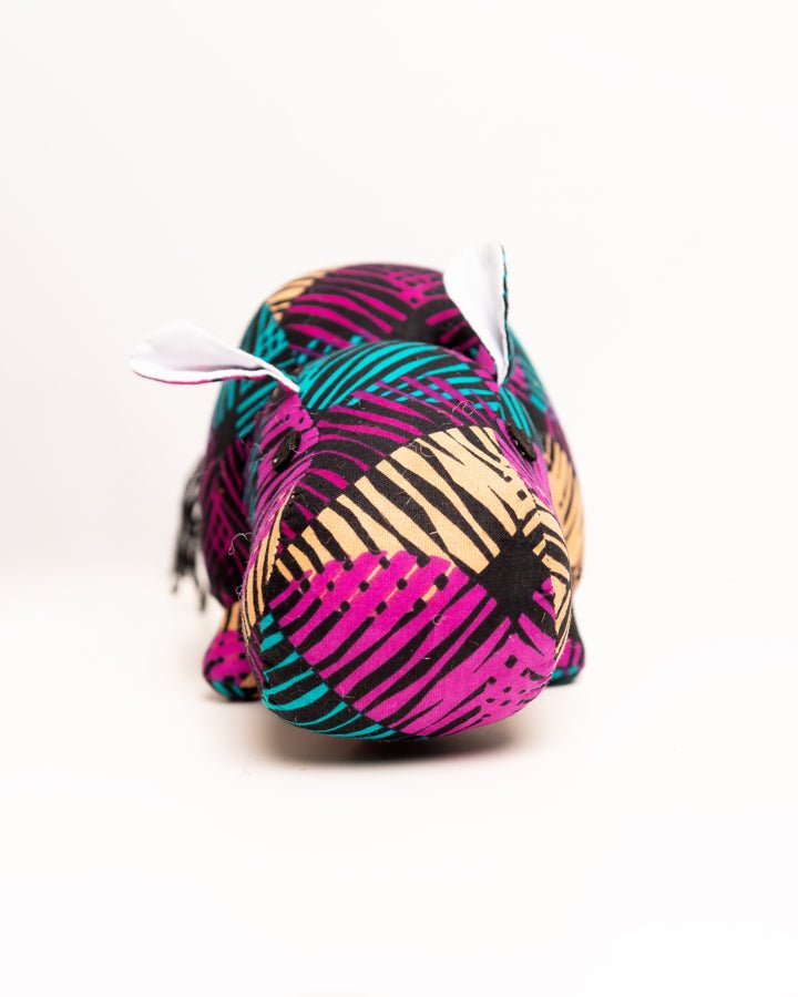 Handmade African textile hippo soft toy medium — fair trade artisan gift from Africa