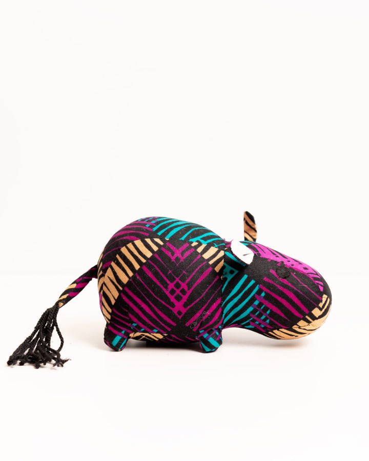 Handmade African textile hippo soft toy medium — fair trade artisan gift from Africa
