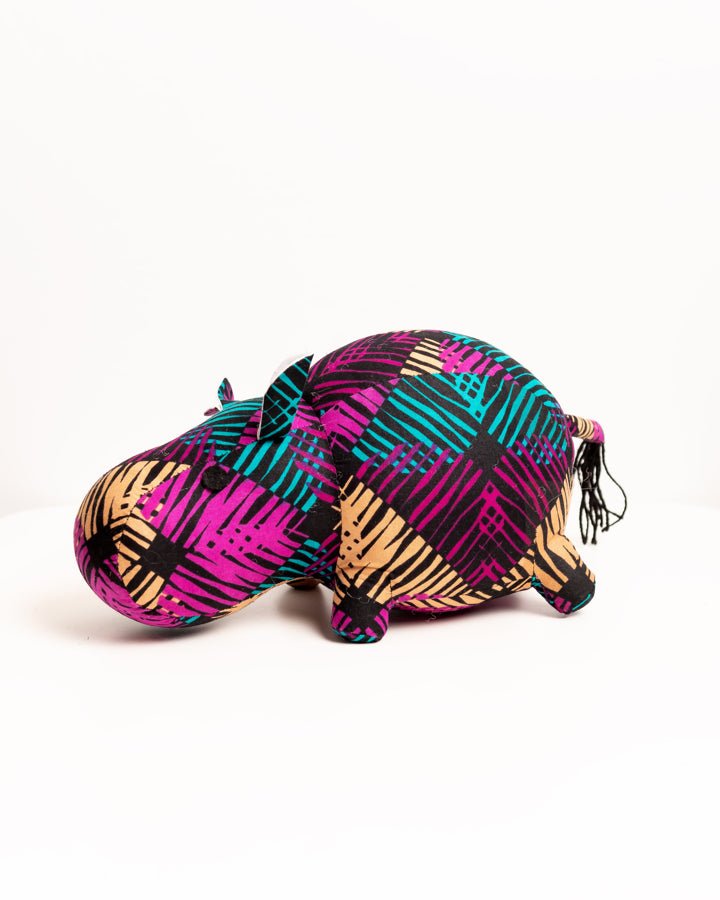 Handmade African textile hippo soft toy medium — fair trade artisan gift from Africa