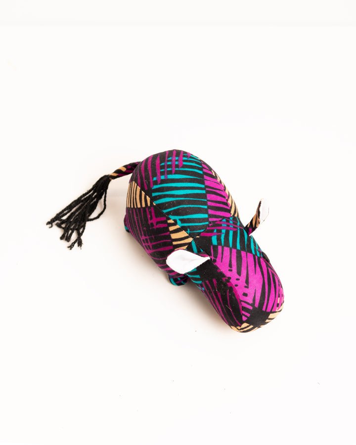 Handmade African textile hippo soft toy medium — fair trade artisan gift from Africa