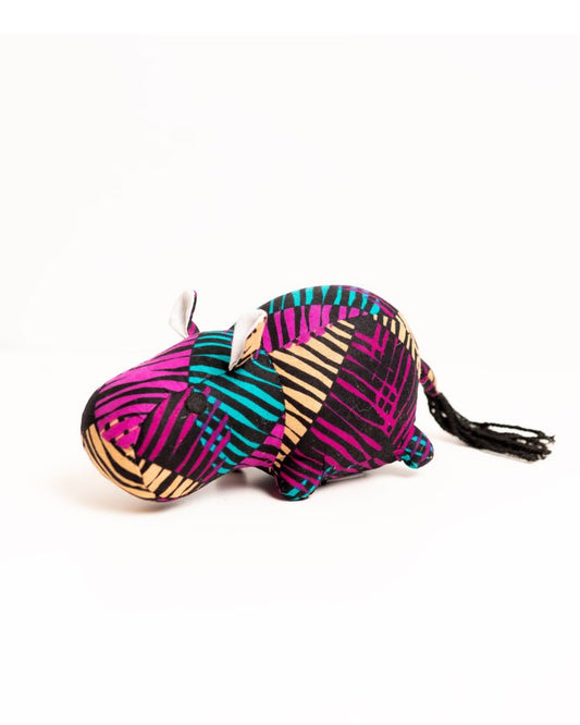 Handmade African textile hippo soft toy medium — fair trade artisan gift from Africa