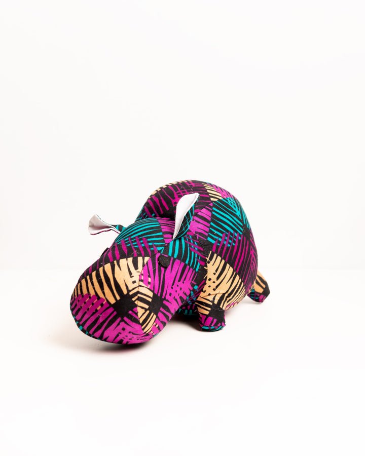 Handmade African textile hippo soft toy medium — fair trade artisan gift from Africa