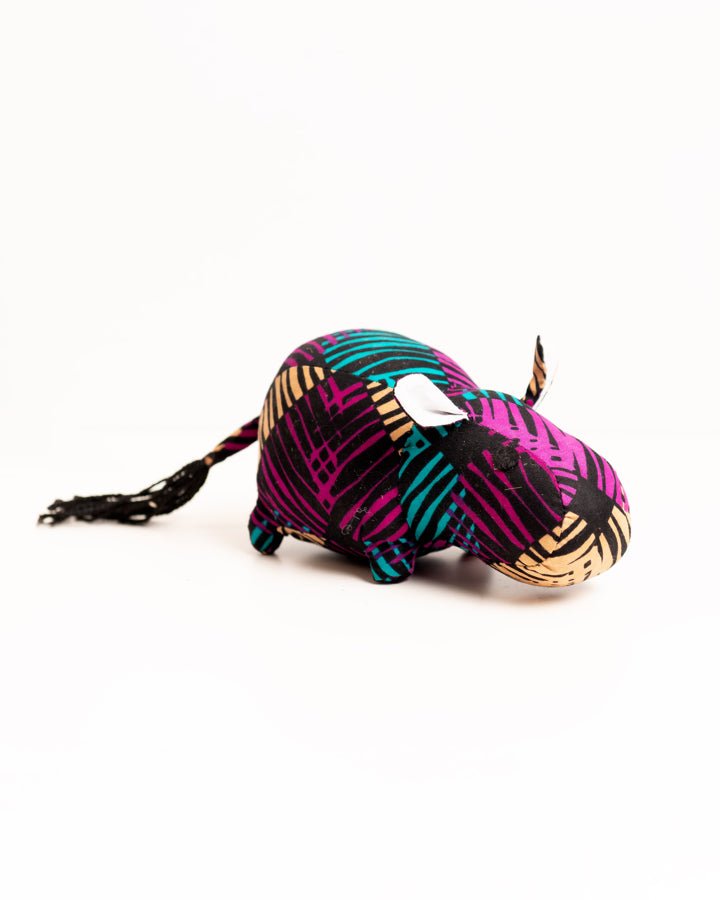 Handmade African textile hippo soft toy medium — fair trade artisan gift from Africa