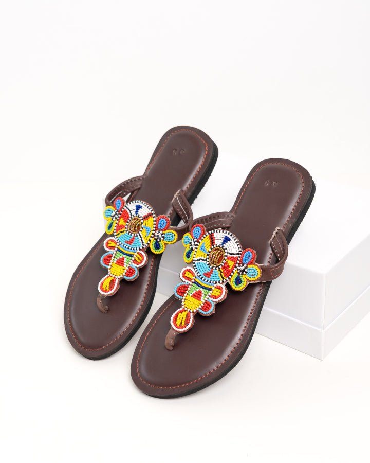 Handmade Kenyan beaded leather sandals for women — artisan ethical Maasai summer sandals