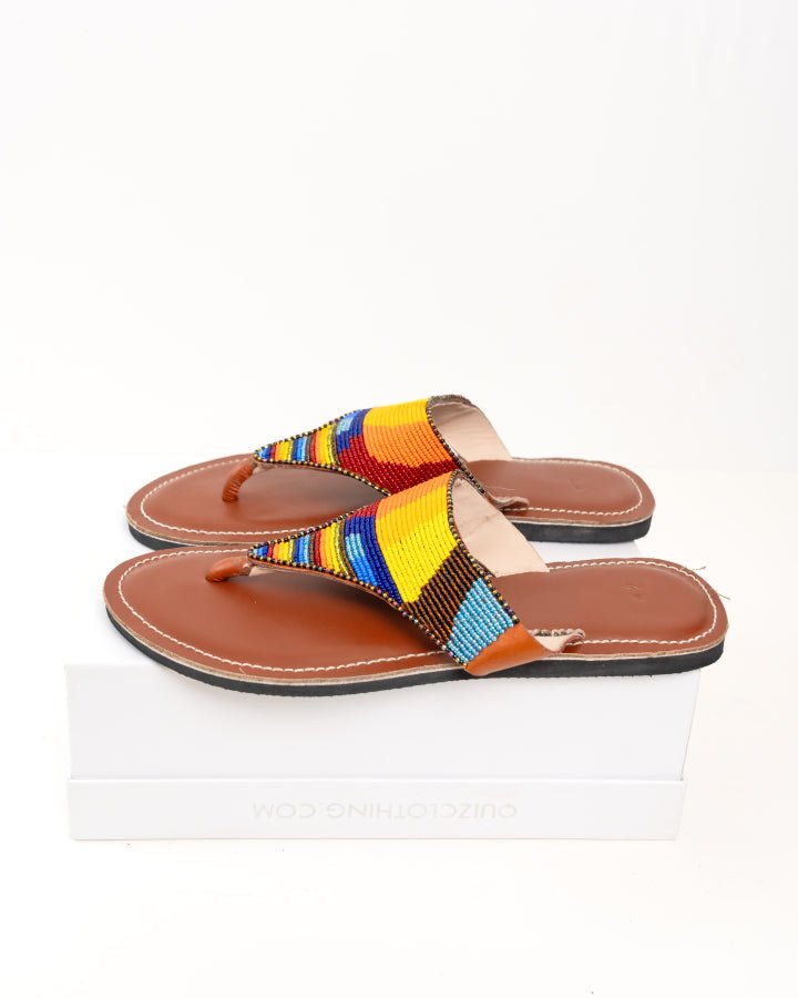 Handmade Kenyan beaded leather sandals for women — artisan ethical Maasai summer sandals