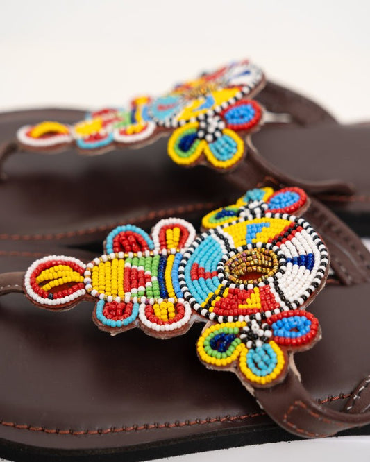 Handmade Kenyan beaded leather sandals for women — artisan ethical Maasai summer sandals