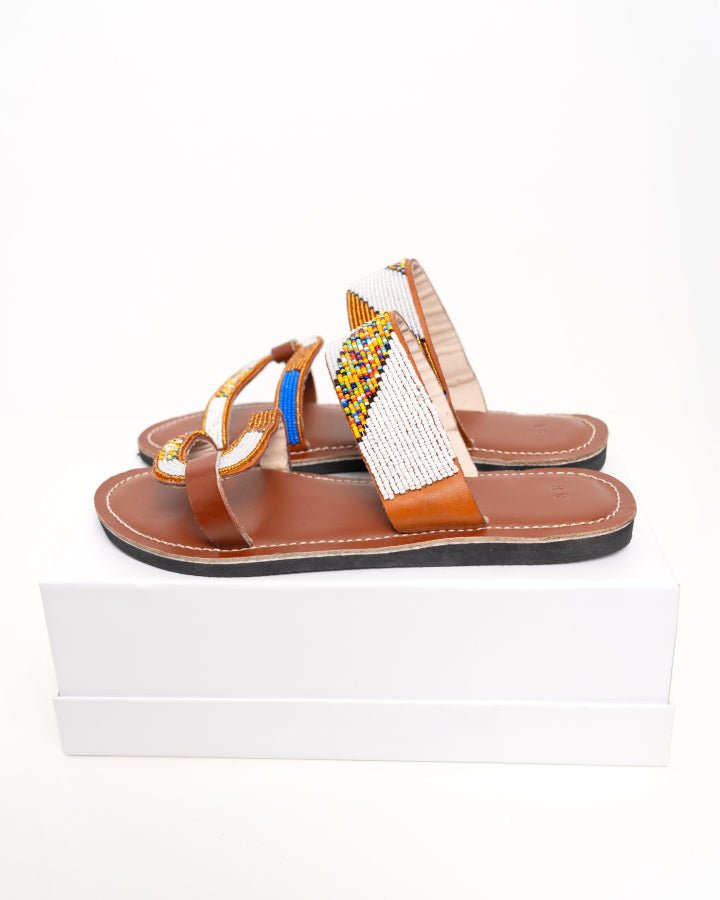 Handmade Kenyan beaded leather sandals for women — artisan ethical Maasai summer sandals