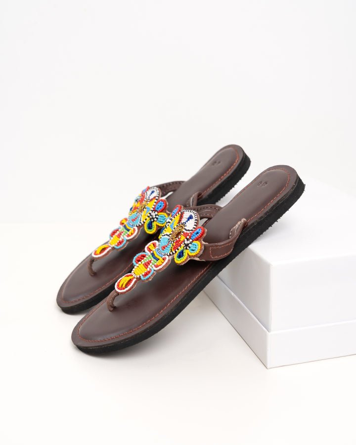 Handmade Kenyan beaded leather sandals for women — artisan ethical Maasai summer sandals