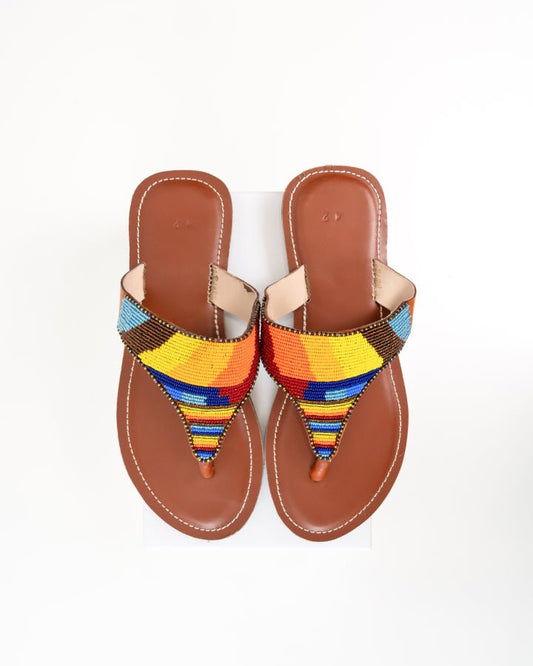Handmade Kenyan beaded leather sandals for women — artisan ethical Maasai summer sandals