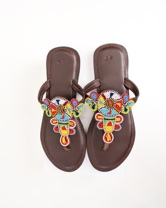 Handmade Kenyan beaded leather sandals for women — artisan ethical Maasai summer sandals