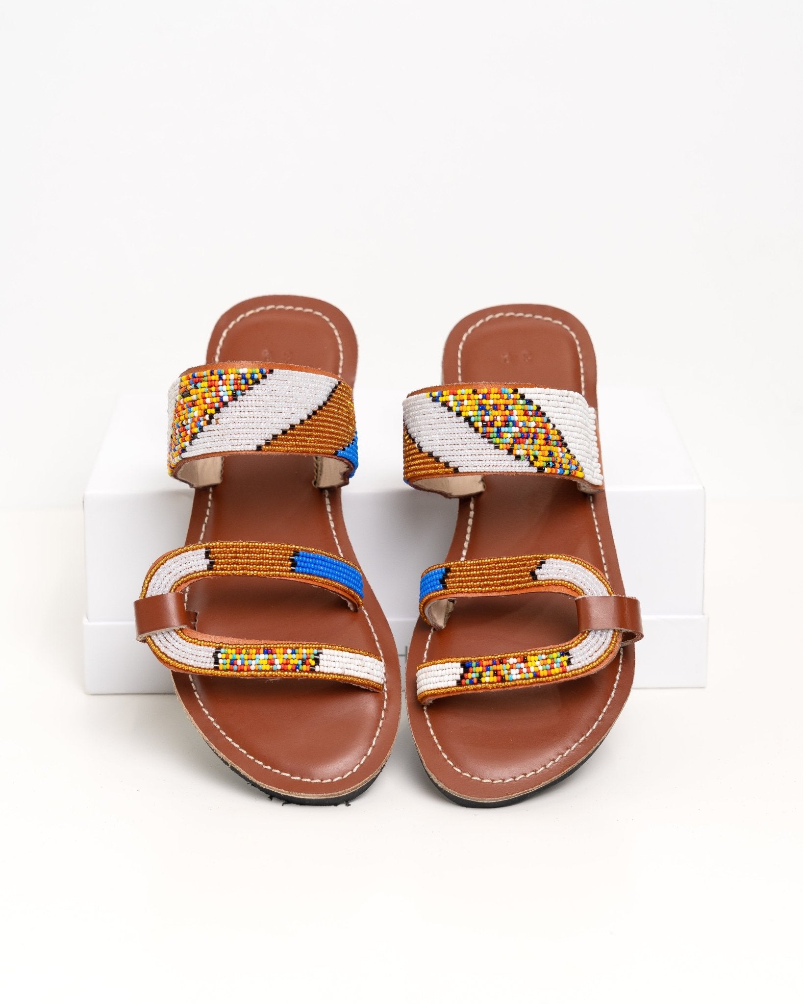 Handmade Kenyan beaded leather sandals for women — artisan ethical Maasai summer sandals