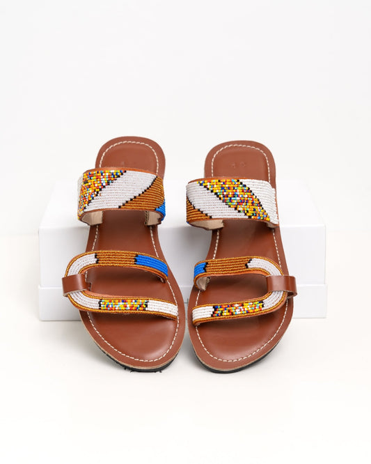 Handmade Kenyan beaded leather sandals for women — artisan ethical Maasai summer sandals