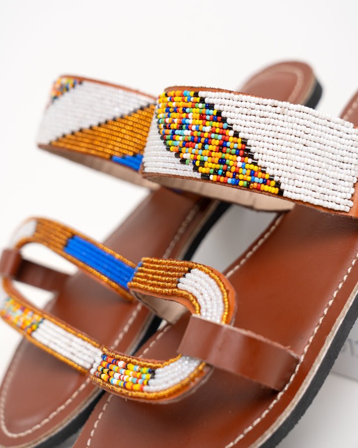 Handmade Kenyan beaded leather sandals for women — artisan ethical Maasai summer sandals