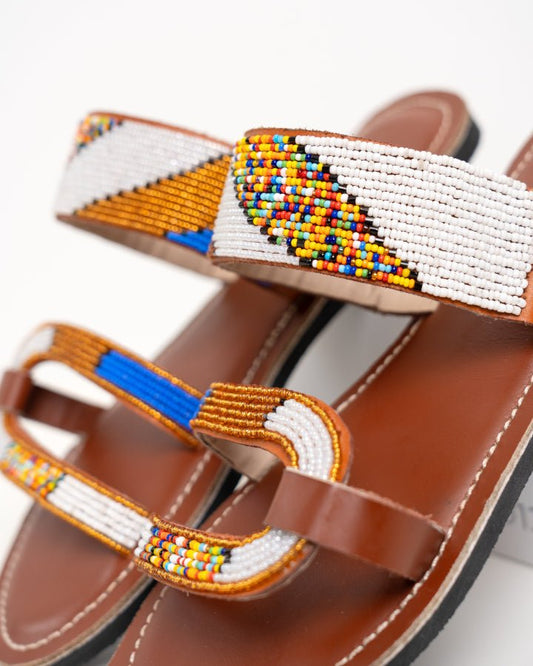 Handmade Kenyan beaded leather sandals for women — artisan ethical Maasai summer sandals