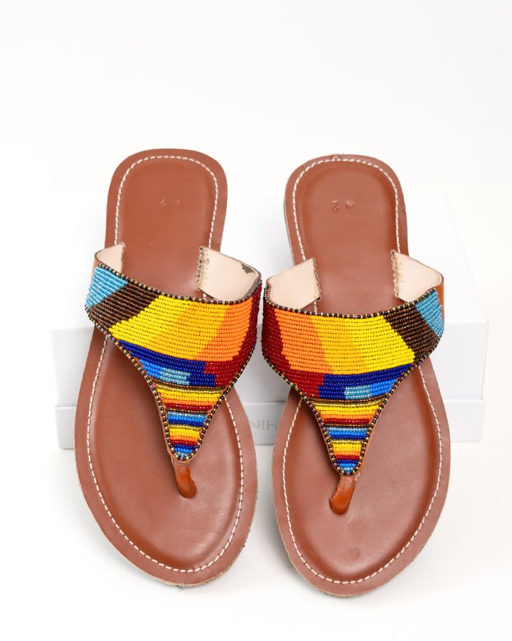 Handmade Kenyan beaded leather sandals for women — artisan ethical Maasai summer sandals