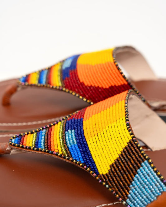 Handmade Kenyan beaded leather sandals for women — artisan ethical Maasai summer sandals