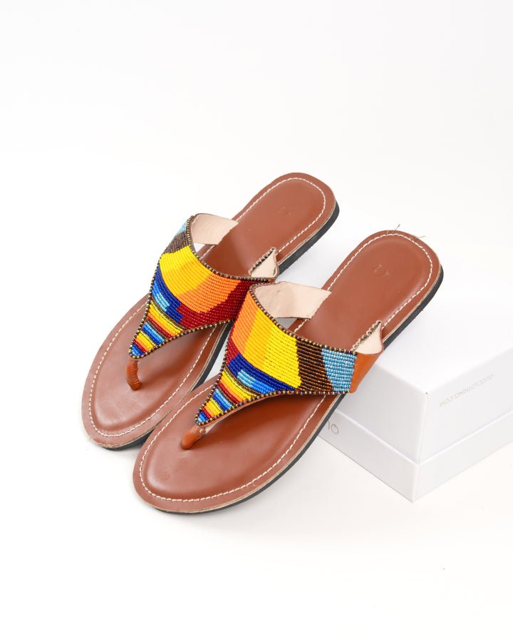 Handmade Kenyan beaded leather sandals for women — artisan ethical Maasai summer sandals