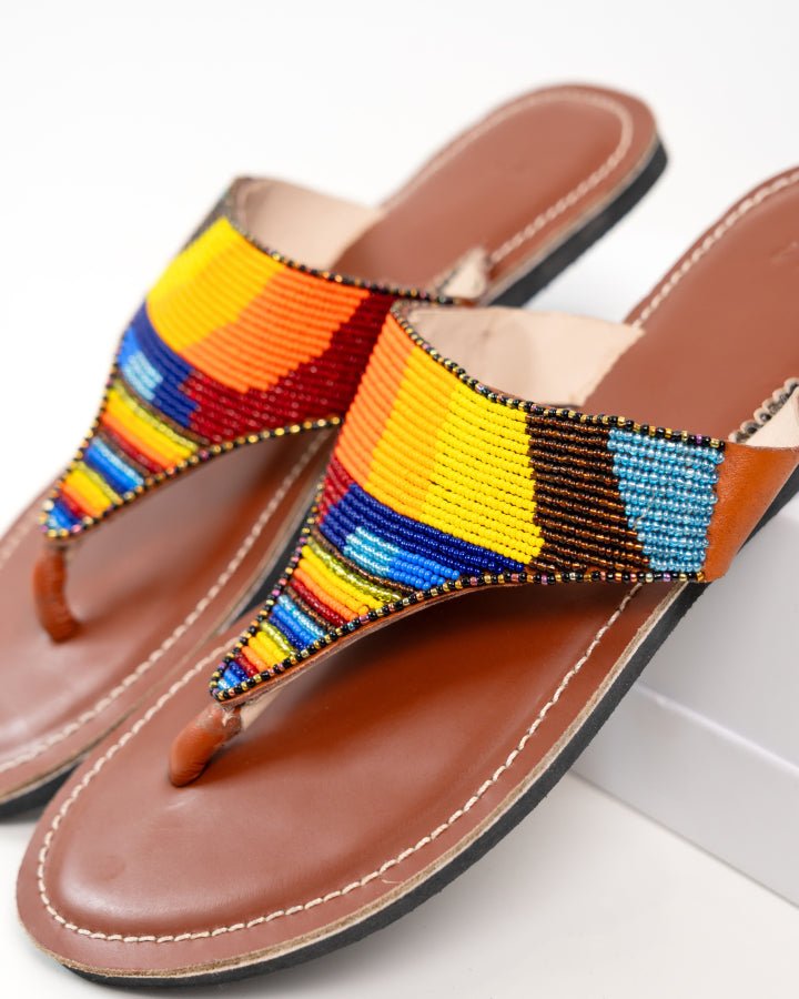 Handmade Kenyan beaded leather sandals for women — artisan ethical Maasai summer sandals