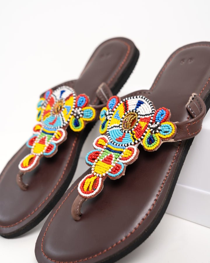 Handmade Kenyan beaded leather sandals for women — artisan ethical Maasai summer sandals