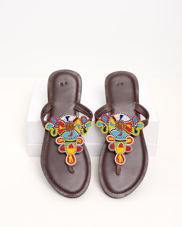 Handmade Kenyan beaded leather sandals for women — artisan ethical Maasai summer sandals