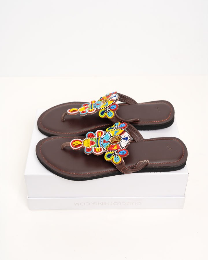 Handmade Kenyan beaded leather sandals for women — artisan ethical Maasai summer sandals