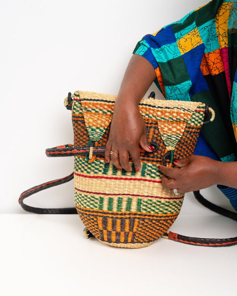 Handwoven Bolga Rucksack | Ethical African Straw Backpack – Ghanaian Craftsmanship - Nathez out of Africa
