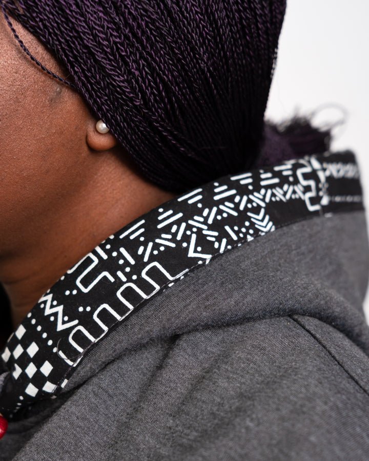 Heritage jumper handcrafted hoodie with African print detail — sustainable African fashion