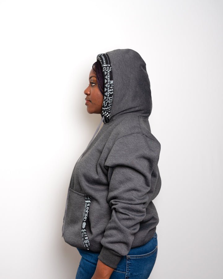 Heritage jumper handcrafted hoodie with African print detail — sustainable African fashion
