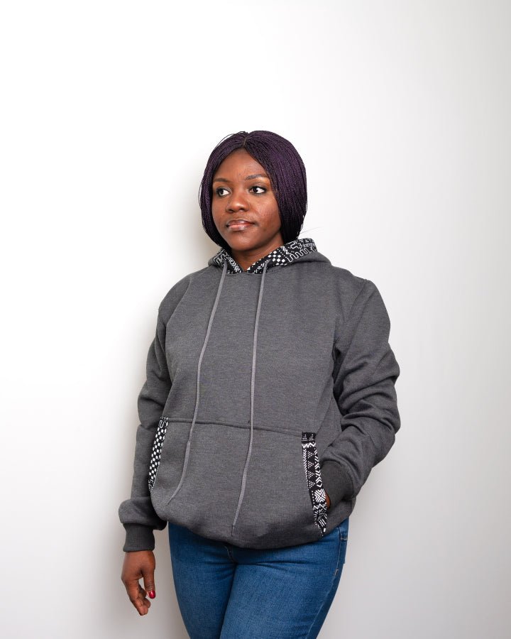 Heritage jumper handcrafted hoodie with African print detail — sustainable African fashion
