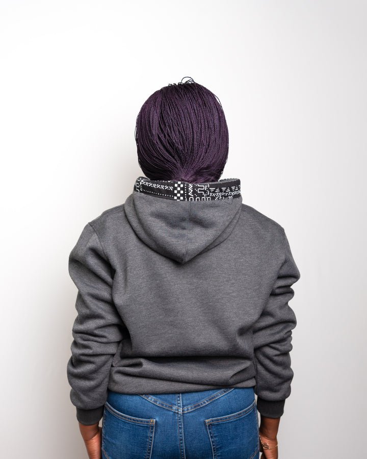 Heritage jumper handcrafted hoodie with African print detail — sustainable African fashion