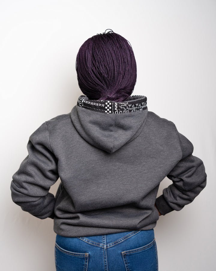 Heritage jumper handcrafted hoodie with African print detail — sustainable African fashion