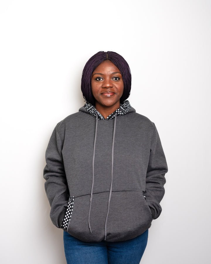 Heritage jumper handcrafted hoodie with African print detail — sustainable African fashion