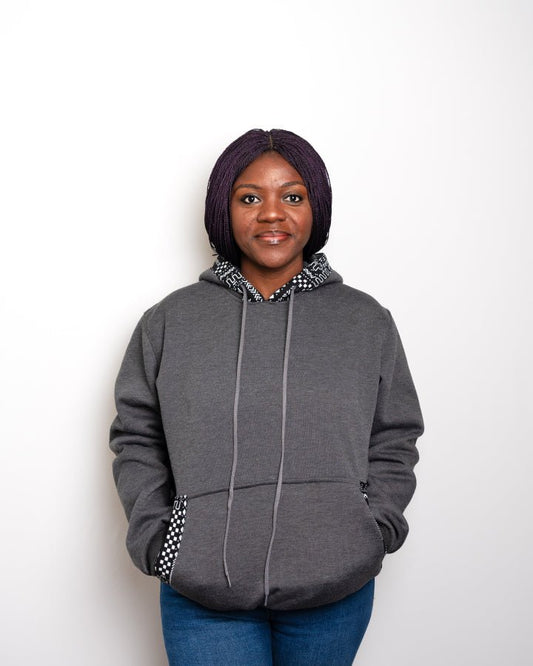 Heritage jumper handcrafted hoodie with African print detail — sustainable African fashion