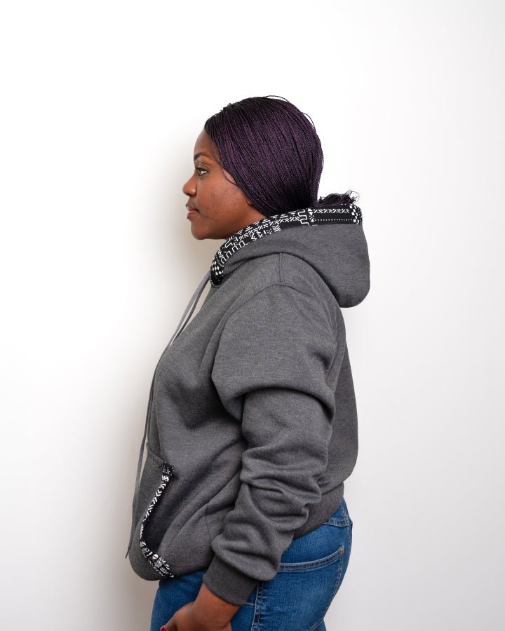 Heritage jumper handcrafted hoodie with African print detail — sustainable African fashion