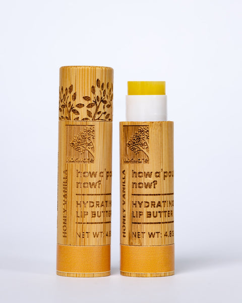 Honey & Vanilla Shea Butter Lip Balm – moisturizing blend with shea butter in eco-conscious bamboo tube, handcrafted in Ghana