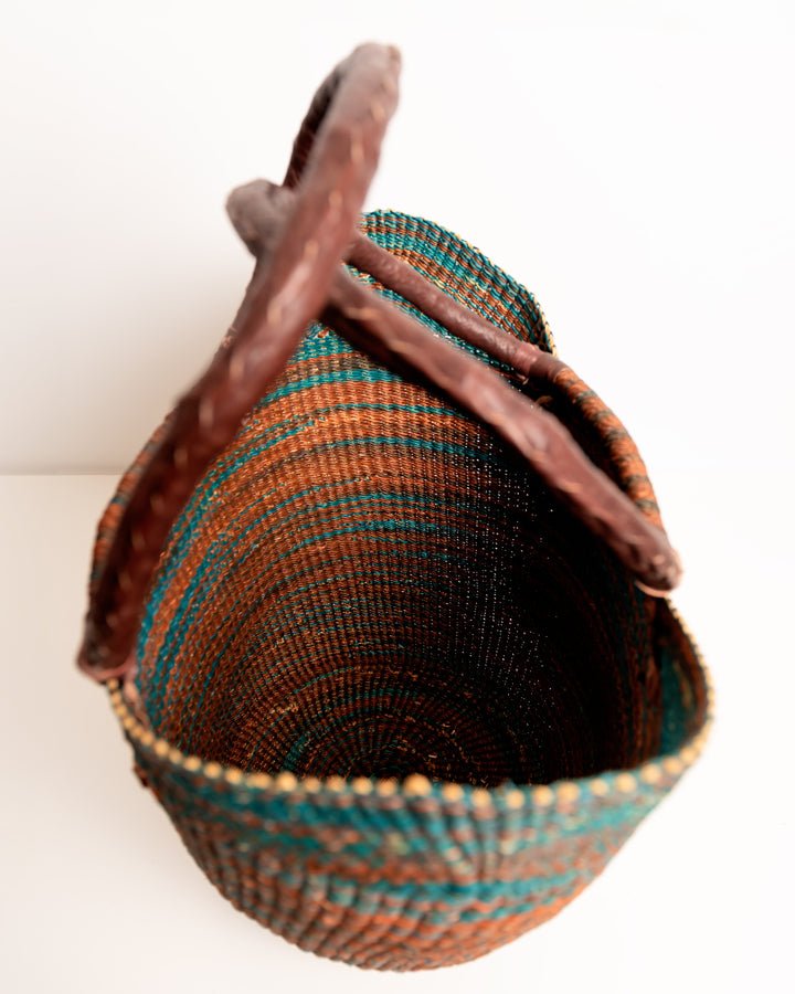 Juliana hand-woven Bolgatanga U-shopper basket — colourful ethical African artisan basket, Ghana