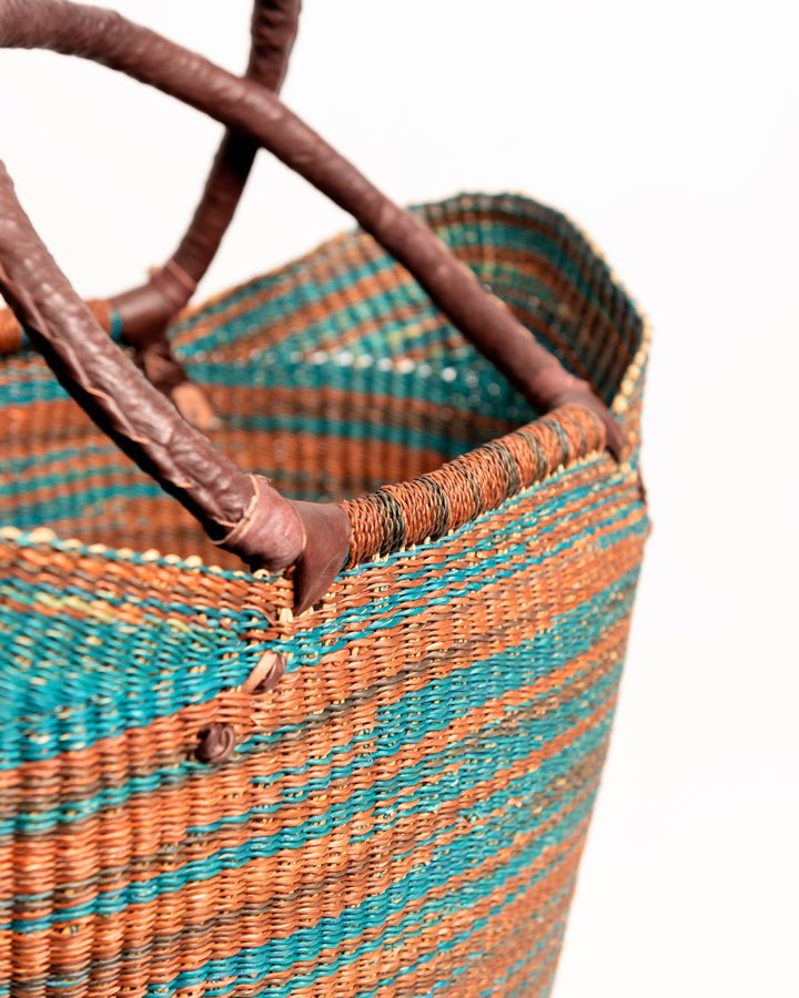 Juliana hand-woven Bolgatanga U-shopper basket — colourful ethical African artisan basket, Ghana