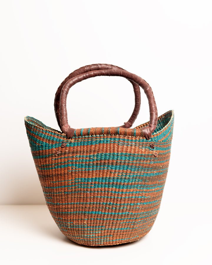 Juliana hand-woven Bolgatanga U-shopper basket — colourful ethical African artisan basket, Ghana
