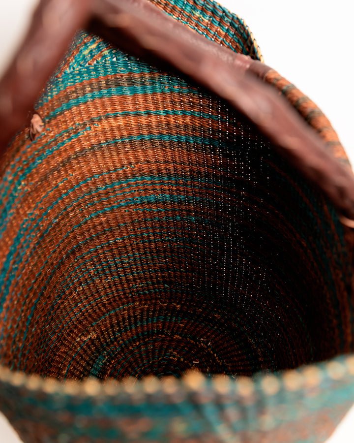 Juliana hand-woven Bolgatanga U-shopper basket — colourful ethical African artisan basket, Ghana