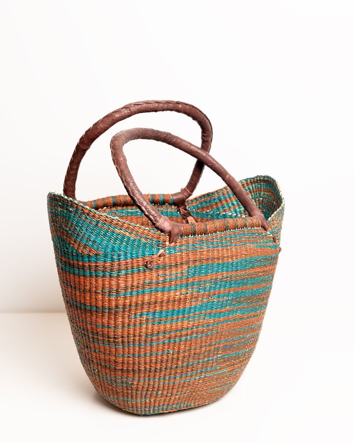 Juliana hand-woven Bolgatanga U-shopper basket — colourful ethical African artisan basket, Ghana