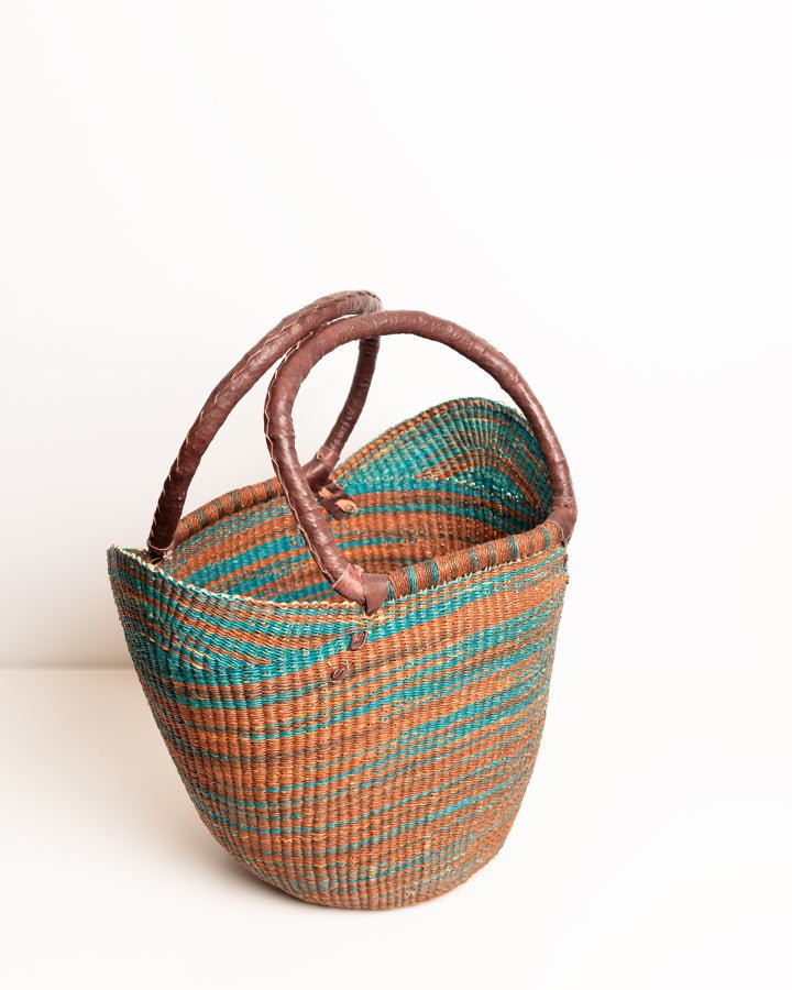 Juliana hand-woven Bolgatanga U-shopper basket — colourful ethical African artisan basket, Ghana