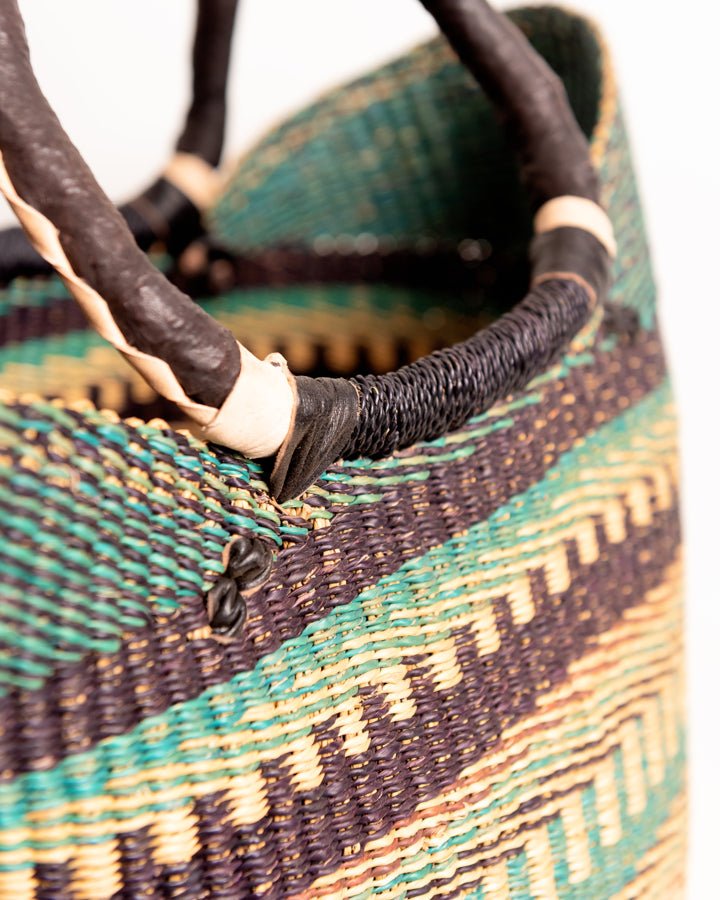 Juliana hand-woven Bolgatanga U-shopper basket — colourful ethical African artisan basket, Ghana