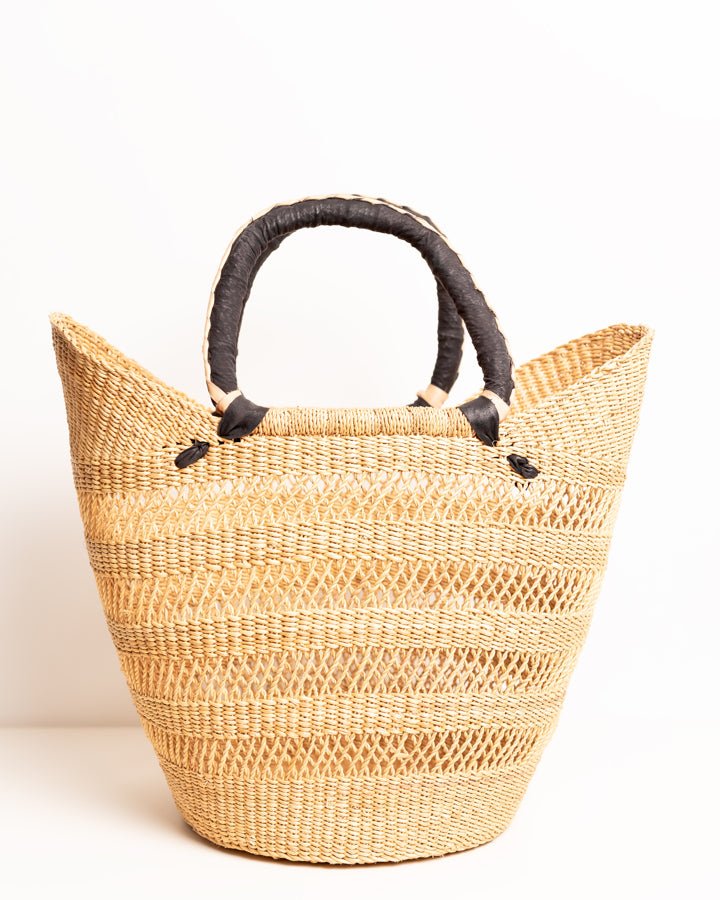 Juliana hand-woven Bolgatanga U-shopper basket — colourful ethical African artisan basket, Ghana
