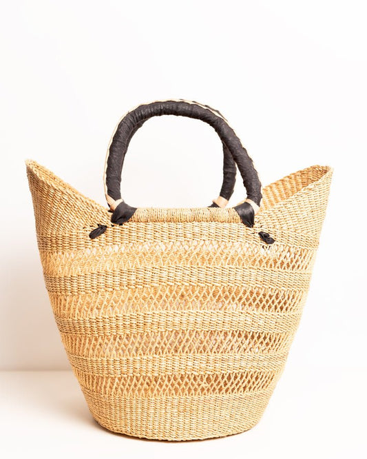 Juliana hand-woven Bolgatanga U-shopper basket — colourful ethical African artisan basket, Ghana