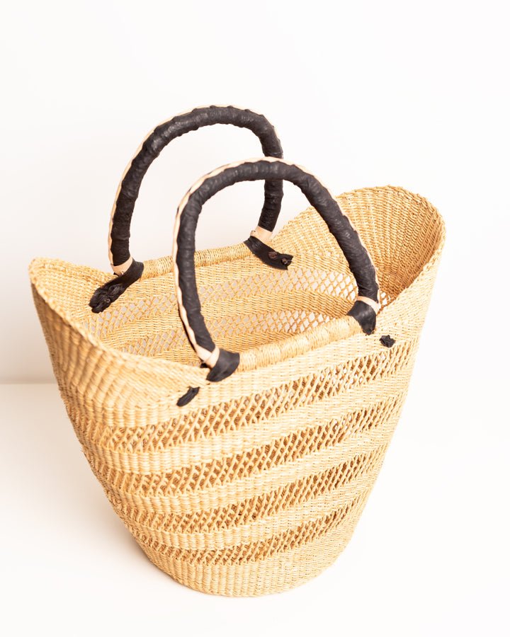 Juliana hand-woven Bolgatanga U-shopper basket — colourful ethical African artisan basket, Ghana